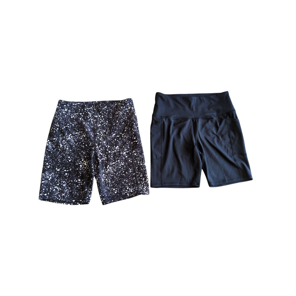 RBX Biker Shorts M Women's Black Speckled Pull On Stretch Athletic Workout 2 Lot